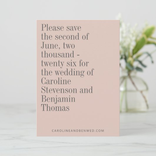 Elegant Typography Dusty Blush Modern Wedding Save The Date (Staand voorkant)