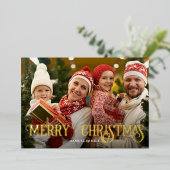 Elegant Typography Family Christmas Photo Folie Feestdagenkaart (Staand Voorkant)