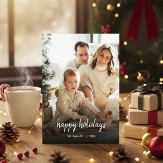 Elegant Typography Family Holiday Photo Card Feestdagenkaart