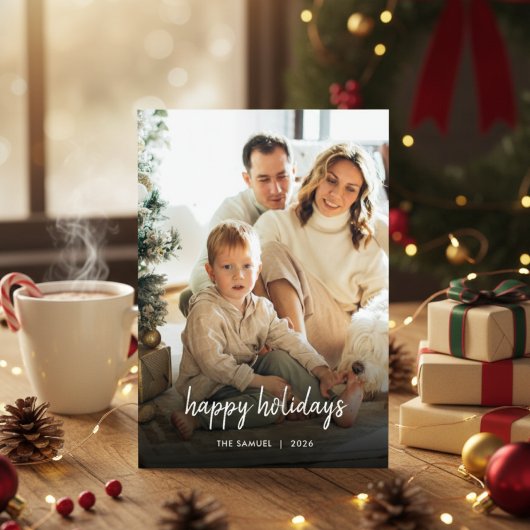 Elegant Typography Family Holiday Photo Card Feestdagenkaart