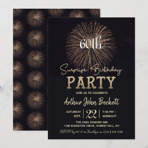 Elegant Typography Fireworks Surprise Birthday Kaart