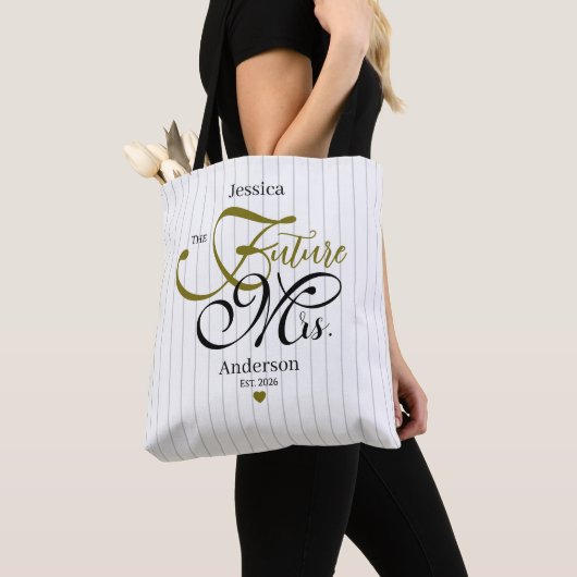 Elegant Typography Future Mrs Modern Stripes Tote Bag (Dichtbij)