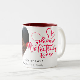 Elegant Typography Happy Valentines Day 1 Photo Tweekleurige Koffiemok