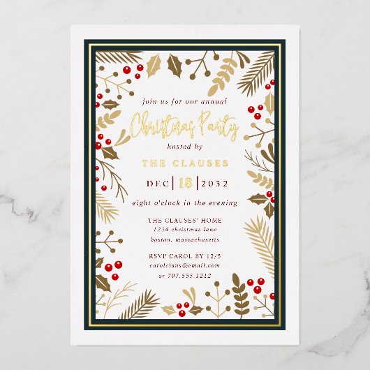 Elegant Typography kerstparty Folie Invitation Folie Uitnodiging (Voorkant)