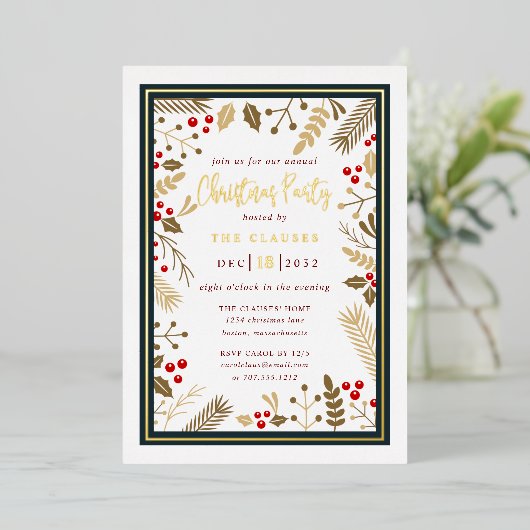 Elegant Typography kerstparty Folie Invitation Folie Uitnodiging (Staand Voorkant)