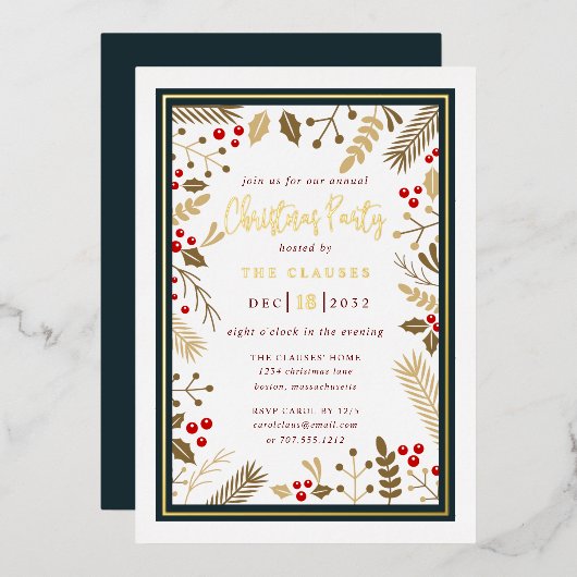 Elegant Typography kerstparty Folie Invitation Folie Uitnodiging (Voorkant / Achterkant)
