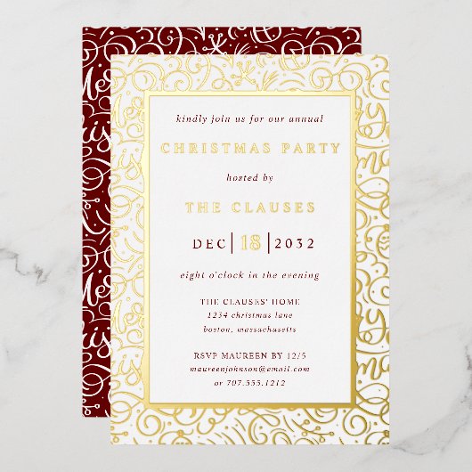 Elegant Typography kerstparty Folie Invitation Uitnodiging (Voorkant / Achterkant)