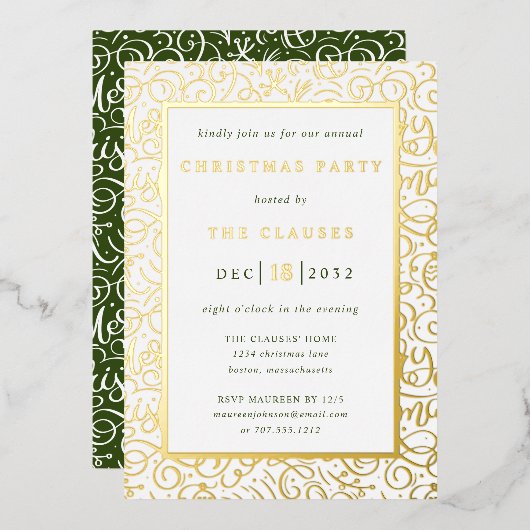 Elegant Typography Kerstparty Folie Uitnodiging (Voorkant / Achterkant)