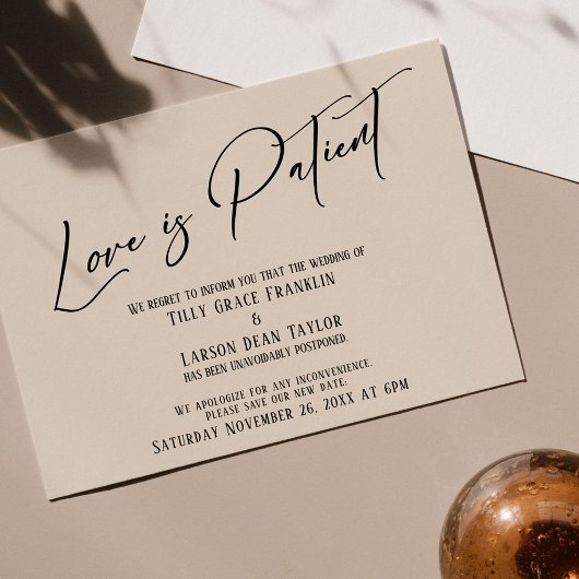 Elegant Typography Love is Patient Cream Kaart