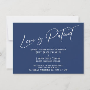 Elegant Typography Love is Patient Navy Card Kaart