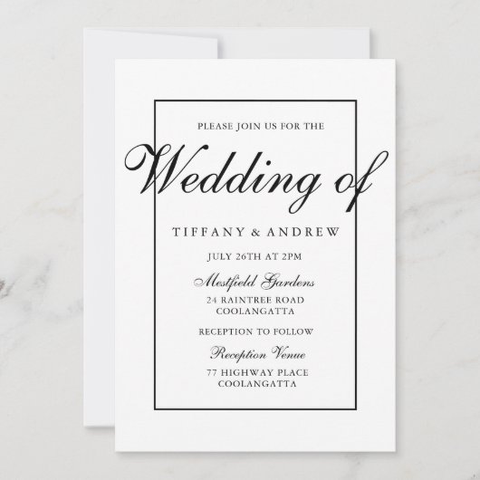 Elegant Typography Modern Wedding Invitation Kaart (Voorkant)