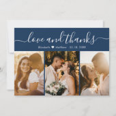 Elegant Typography Navy Multiple Photo Wedding Bedankkaart (Voorkant)