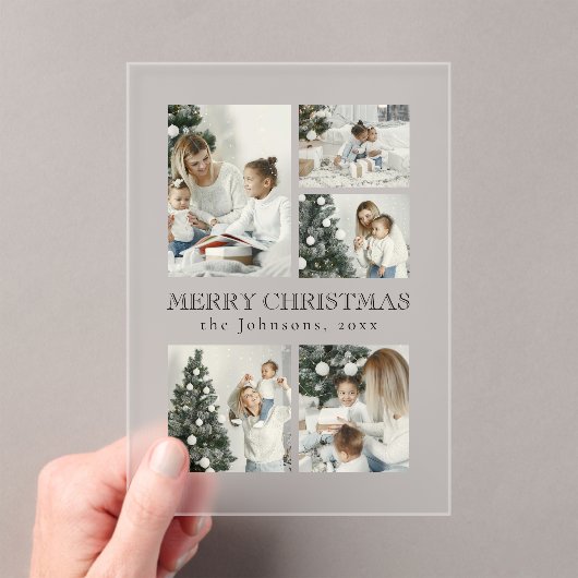 Elegant Typography Photo Collage Christmas Card Acryl Uitnodigingen (Insitu (Draagbaar))