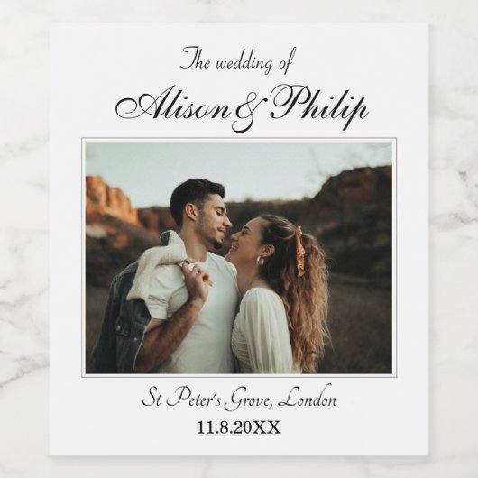 Elegant Typography Photo Template Wedding Wijn Etiket (Enkel label)