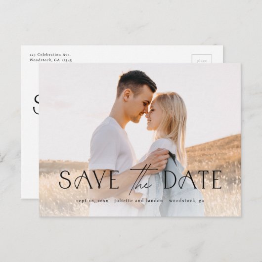 Elegant Typography Photo Wedding Save the Date Aankondigingskaart (Voorkant / Achterkant)
