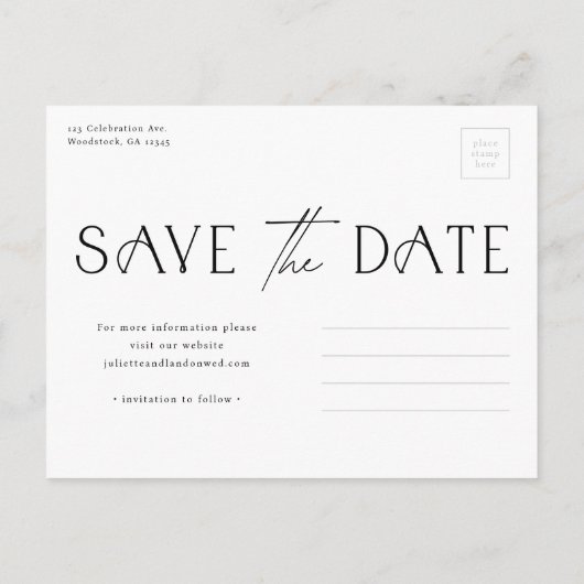 Elegant Typography Photo Wedding Save the Date Aankondigingskaart (Achterkant)