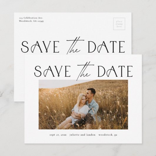 Elegant Typography Photo Wedding Save the Date Aankondigingskaart (Voorkant / Achterkant)