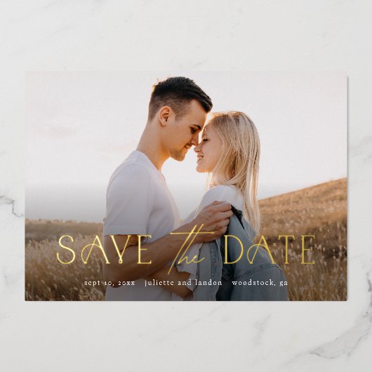 Elegant Typography Photo Wedding Save the Date Folie Uitnodiging (Voorkant)