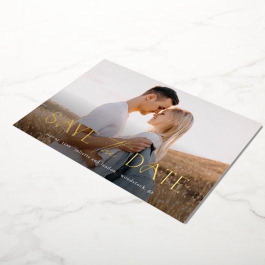 Elegant Typography Photo Wedding Save the Date Folie Uitnodiging (Gedraaid)