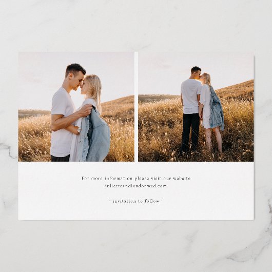 Elegant Typography Photo Wedding Save the Date Folie Uitnodiging (Achterkant)