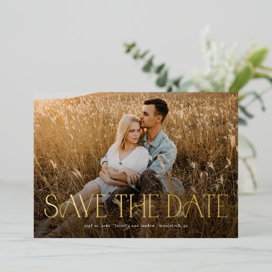 Elegant Typography Photo Wedding Save the Date Folie Uitnodiging (Staand Voorkant)