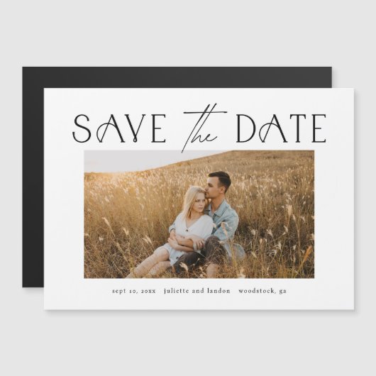 Elegant Typography Photo Wedding Save the Date Magnetische Uitnodiging (Voorkant / Achterkant)