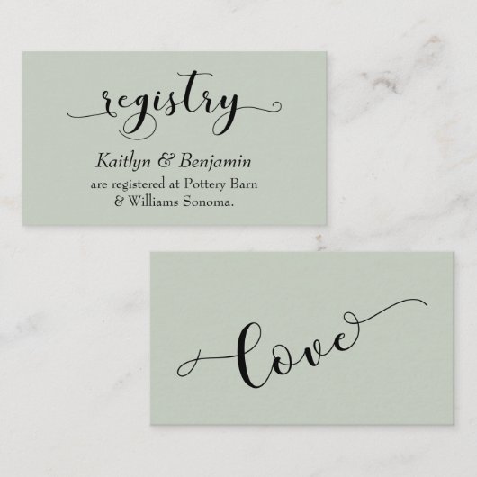 Elegant Typography Sage Green Wedding Registry Informatiekaartje (Voorkant / Achterkant)