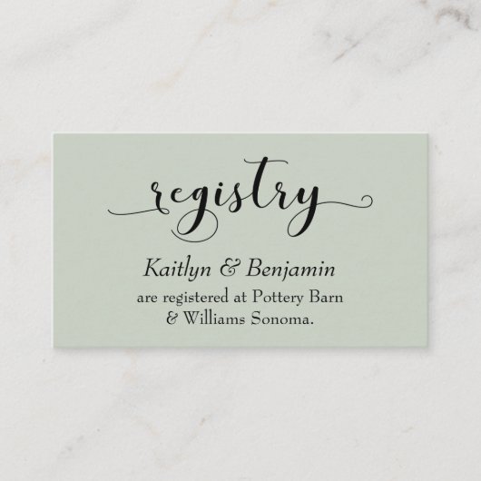 Elegant Typography Sage Green Wedding Registry Informatiekaartje (Voorkant)