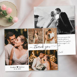 Elegant Typography Script Wedding 4 Photo Collage Bedankkaart<br><div class="desc">Elegant, minimalistisch met briefjes bruiloft 4 Foto Collage Hartelijk dank. Stijlvolle bruiloft bedankt je sjabloon met vier foto's op de voorkant en één foto op de achterkant. Met de tekst "Dank u"in een zwiepige handgeschreven typografische manuscriptdoopvont met spoeling of in zwart op witte achtergrond. Pas uw douanenaam aan en dank...</div>