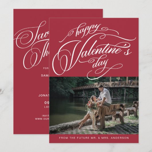 Elegant Typography Valentijnsdag Wedding Photo Save The Date (Voorkant / Achterkant)