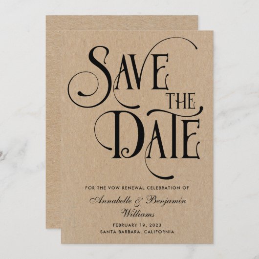 Elegant Typography Vow Renewals Kraft Save The Date (Voorkant / Achterkant)