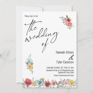 Elegant Typography Waterverf Wildflower Wedding Kaart