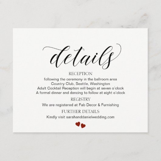 Elegant Typography Wedding Details Enclosure Card Informatiekaartje (Voorkant)