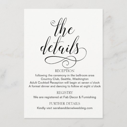 Elegant Typography Wedding Details Enclosure Kaart (Voorkant)