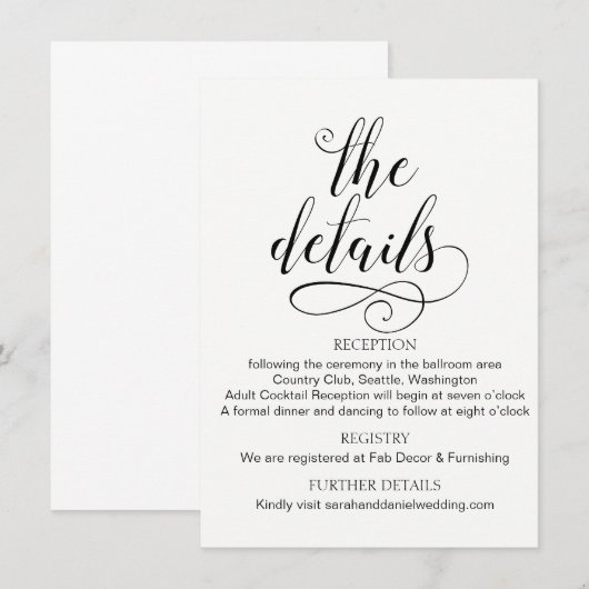 Elegant Typography Wedding Details Enclosure Kaart (Voorkant / Achterkant)