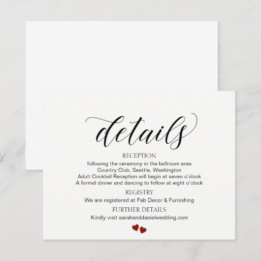 Elegant Typography Wedding Details Enclosure Kaart (Voorkant / Achterkant)