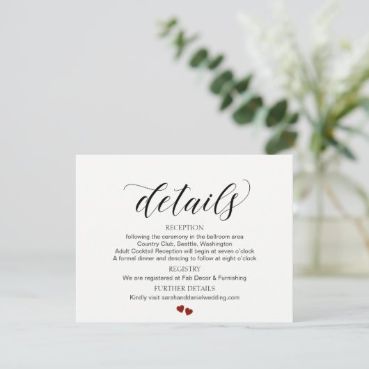 Elegant Typography Wedding Details Enclosure Kaart (Staand voorkant)