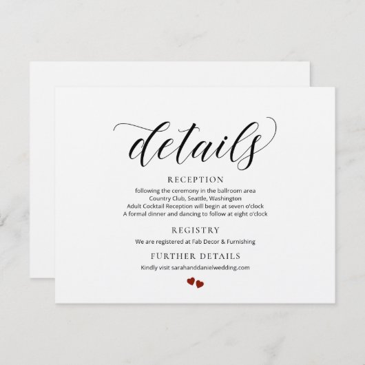 Elegant Typography Wedding Details Enclosure Kaart (Voorkant / Achterkant)