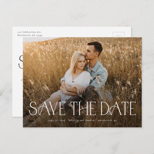 Elegant Typography Wedding Photo Save the Date Aankondigingskaart (Voorkant / Achterkant)