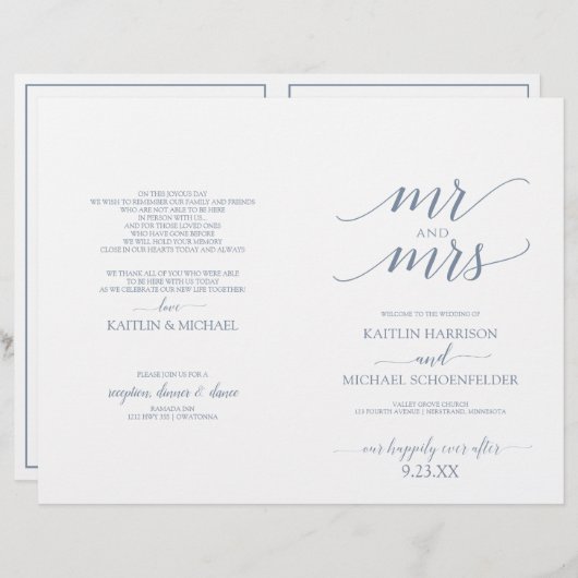 Elegant Typography Wedding Programs Dusty Blue - S (Voorkant / Achterkant)