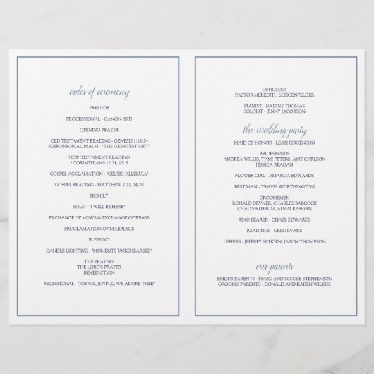 Elegant Typography Wedding Programs Dusty Blue - S (Achterkant)