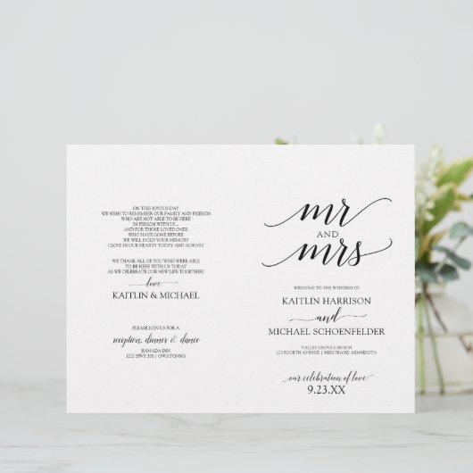 Elegant Typography Wedding Programs in Black (Staand voorkant)