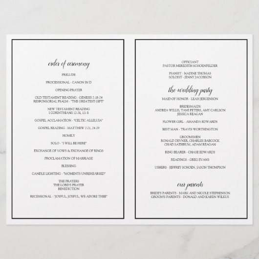 Elegant Typography Wedding Programs in Black (Achterkant)