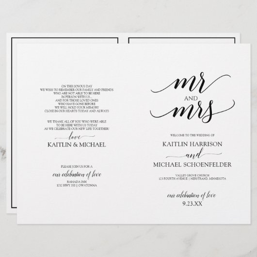 Elegant Typography Wedding Programs in Black 2 (Voorkant / Achterkant)