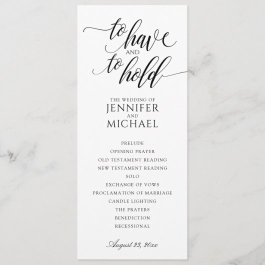 Elegant Typography Wedding Programs | Zwart Programmakaart (Voorkant)
