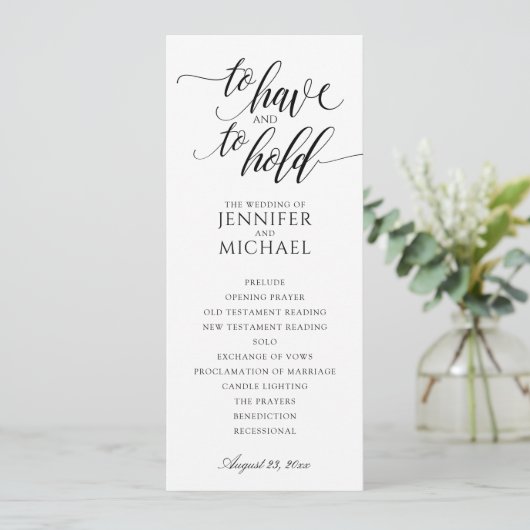 Elegant Typography Wedding Programs | Zwart Programmakaart (Staand voorkant)