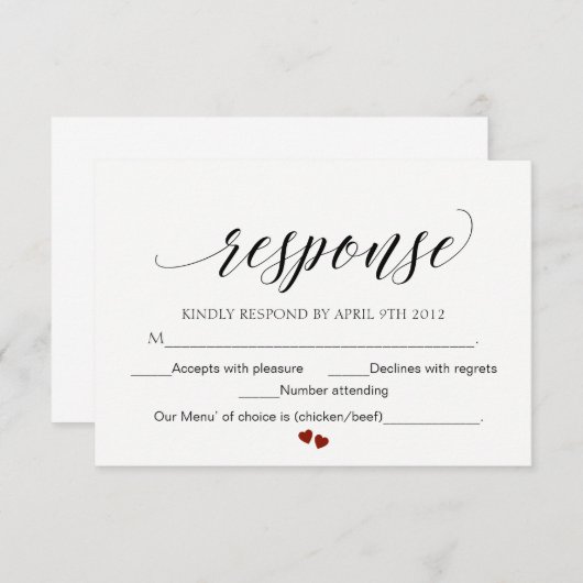 Elegant Typography Wedding Response Card Script RS RSVP Kaartje (Voorkant / Achterkant)