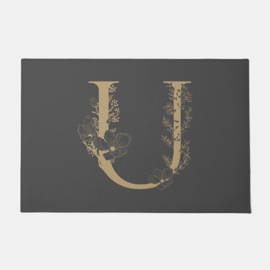 Elegant U Boho Floral Monogram Initiaal Goud Goud Deurmat (Voorkant)