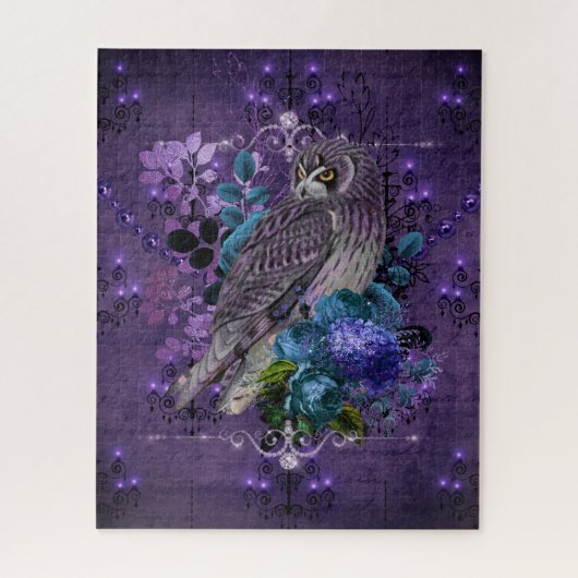 Elegant uil, blaasjes en juwelen legpuzzel (Verticaal)