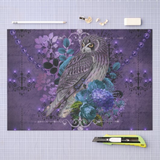 Elegant uil,  blaasjes en juwelen tissuepapier (Craft)